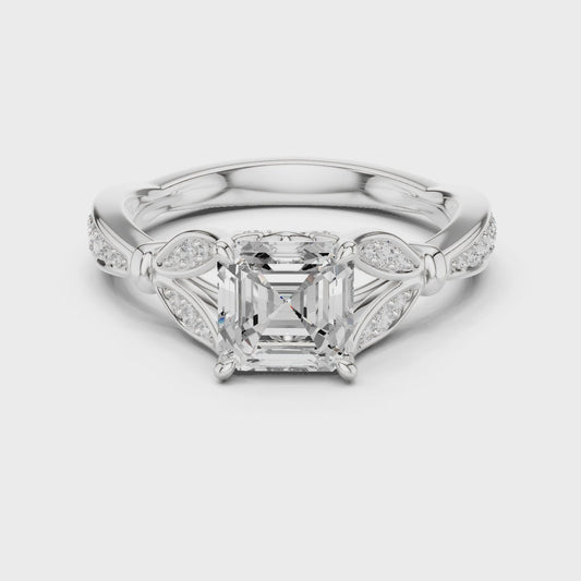 Fawn Vintage Leaf Asscher Diamond Ring