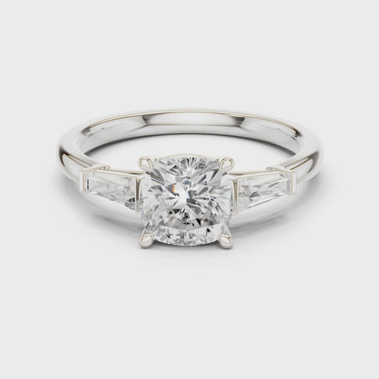 Cushion Three Stone Ring
