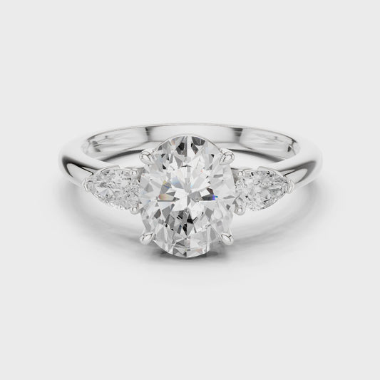 Serene Luminous Oval Three-Stone Diamond Ring