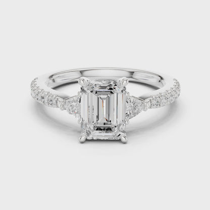 Kiara Emerald Three-Stone Pav茅 Diamond Ring