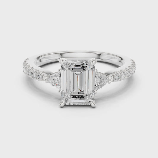 Kiara Emerald Three-Stone Pav茅 Diamond Ring