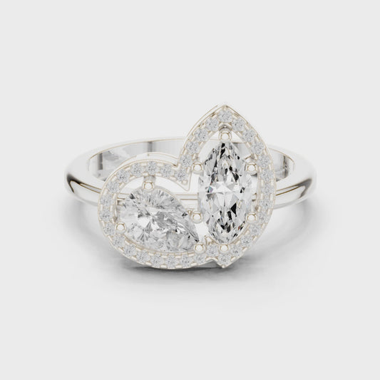 Elara Pear & Marquise Diamond Double Halo Ring