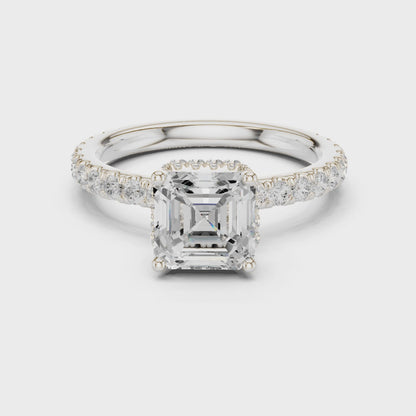 Alma Luxe Halo Asscher Diamond Pav茅 Ring