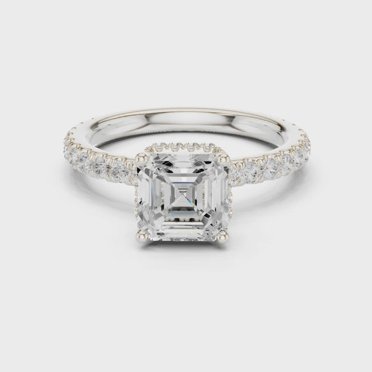 Alma Luxe Halo Asscher Diamond Pav茅 Ring