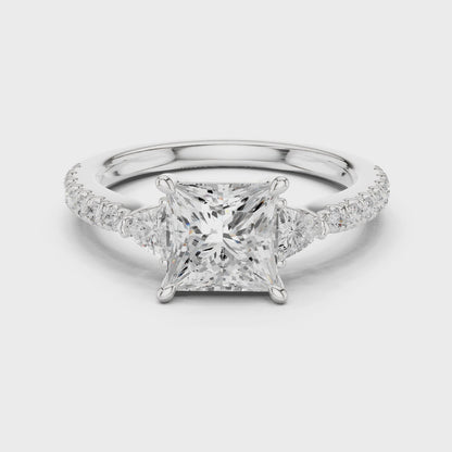 Jaxon Princess-Cut Three-Stone Pav茅 Diamond Ring