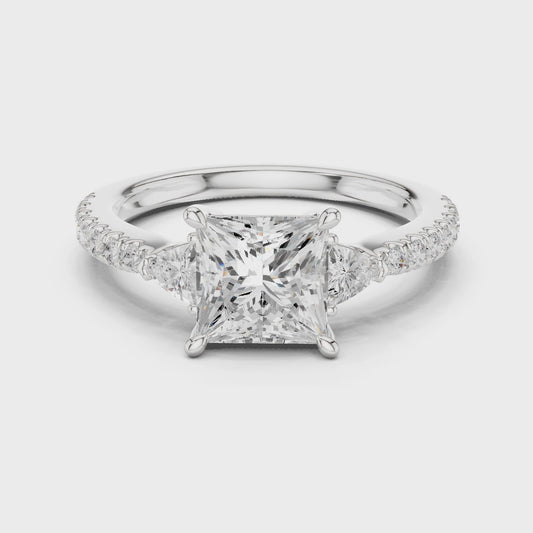 Jaxon Princess-Cut Three-Stone Pav茅 Diamond Ring