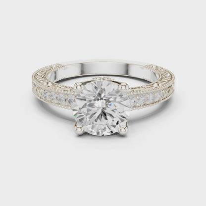 Lyza Vintage Lace Round Diamond Pavé Ring