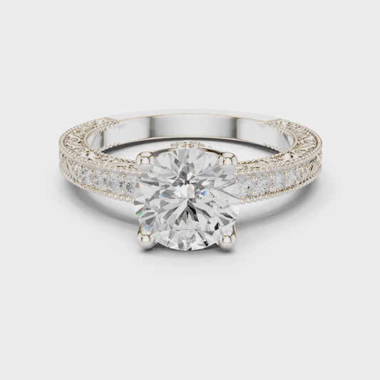 Lyza Vintage Lace Round Diamond Pavé Ring