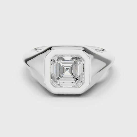 Axiom Bold Asscher Bezel Signet Diamond Ring