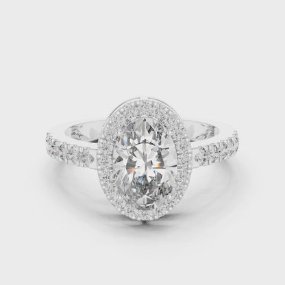 Oval Halo Diamond Engagement Ring with Pav茅 Band