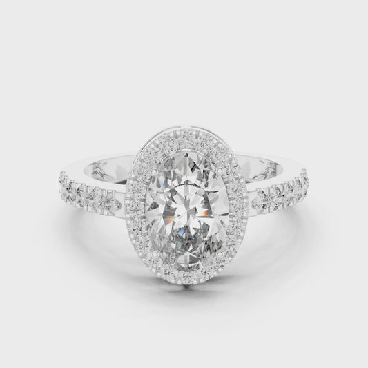 Oval Halo Diamond Engagement Ring with Pav茅 Band