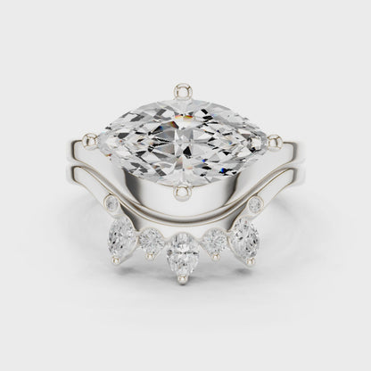 Marquise Ring With Crown Tiara Wedding Band