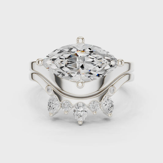 Marquise Ring With Crown Tiara Wedding Band