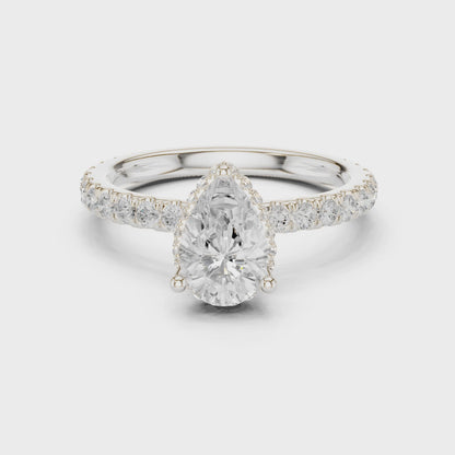 Fern Luxe Halo Pear Diamond Pav茅 Ring