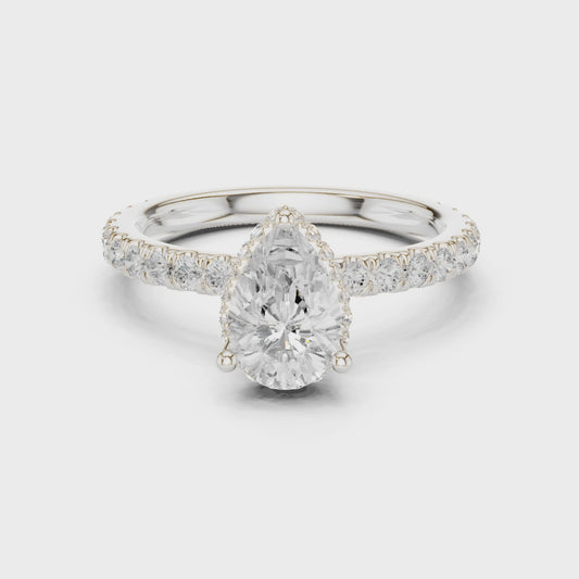 Fern Luxe Halo Pear Diamond Pav茅 Ring