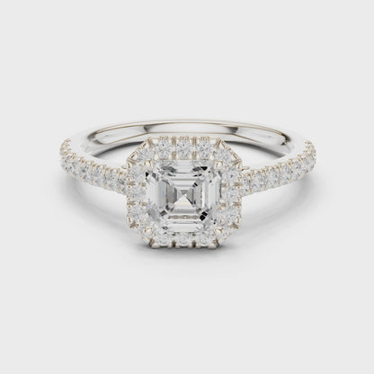 Asscher Cut Diamond Halo Pav茅 Ring