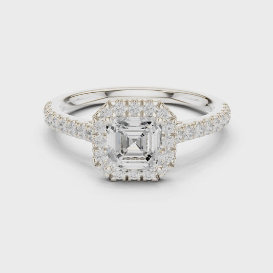 Asscher Cut Diamond Halo Pav茅 Ring