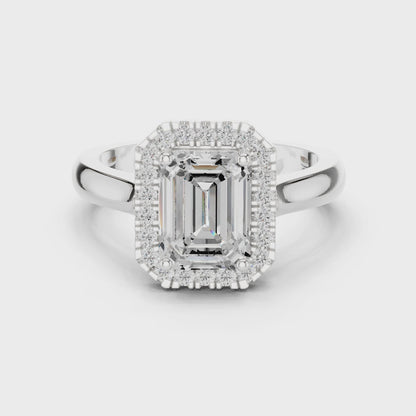 Lucent Emerald Diamond Halo Engagement Ring