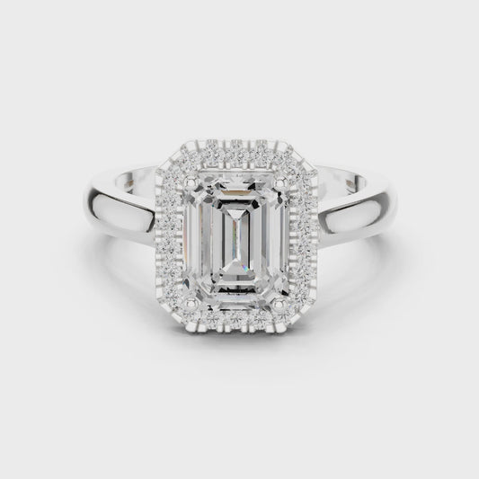 Lucent Emerald Diamond Halo Engagement Ring
