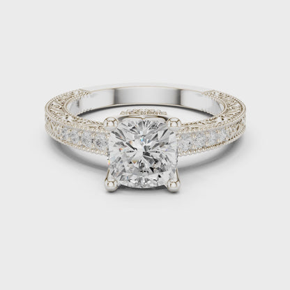 Tara Vintage Lace Cushion Diamond Pavé Ring