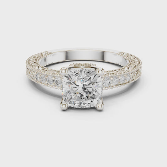 Tara Vintage Lace Cushion Diamond Pavé Ring