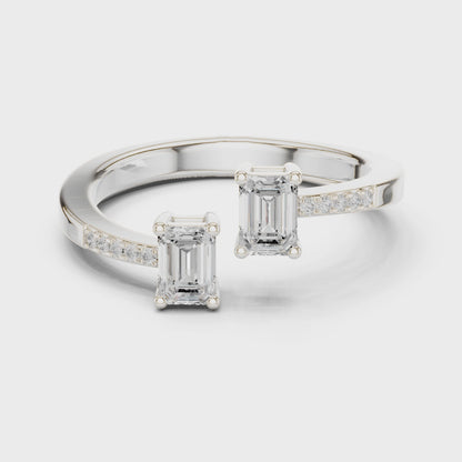 Gemini Emerald Cut Diamond Two-Stone Toi et Moi Ring