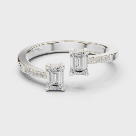 Gemini Emerald Cut Diamond Two-Stone Toi et Moi Ring