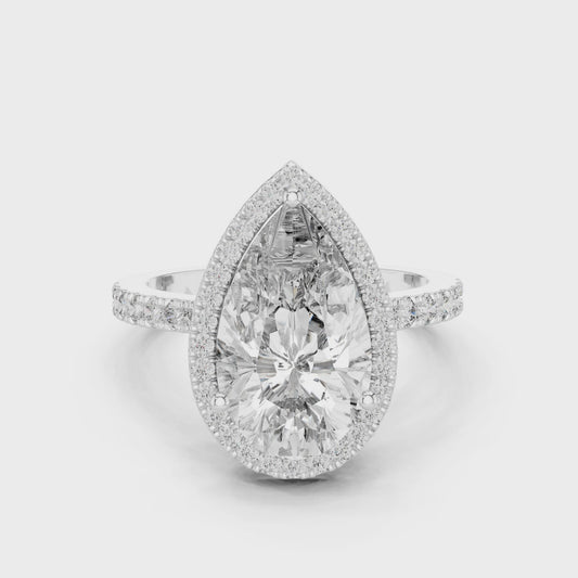 Pear Cut Halo Diamond Engagement Ring with Pav茅 Band
