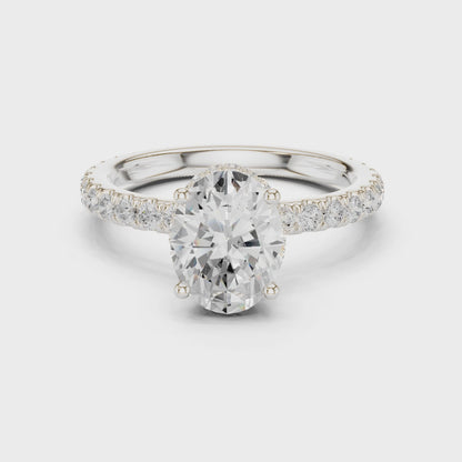 oval hidden halo ring with pave diamond band