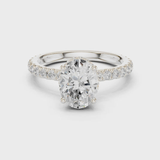 oval hidden halo ring with pave diamond band