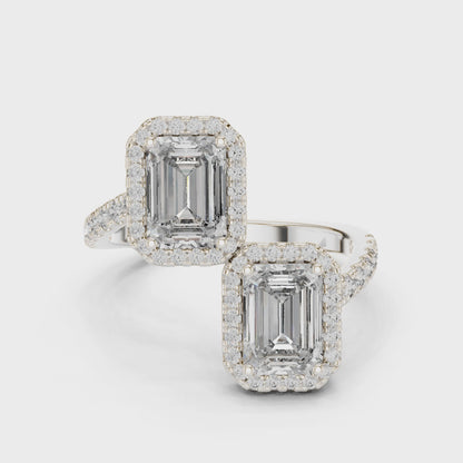 Emerald-Cut Halo Lab-Grown Diamond Ring with Pavé Band