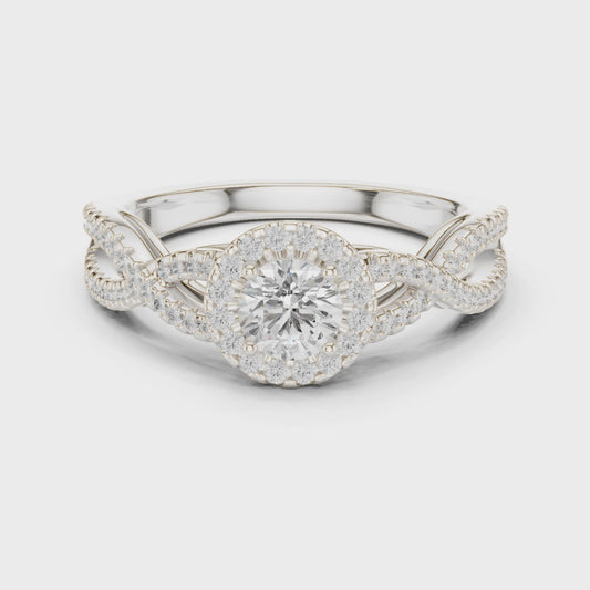 Twisted Split-Shank Halo Round Lab-Grown Diamond Ring