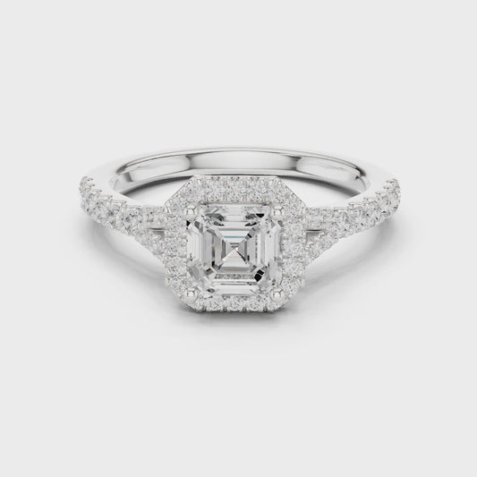 Flinders Asscher Halo Pav茅 Diamond Ring