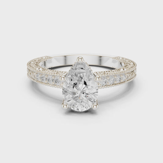Wren Vintage Lace Pear Diamond Pavé Ring