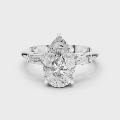 Lattice Pear Diamond Three-Stone Ring