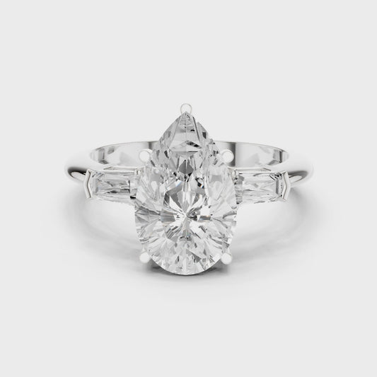 Lattice Pear Diamond Three-Stone Ring