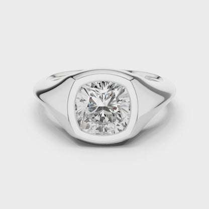 Bastion Modern Cushion Bezel Signet Diamond Ring