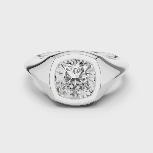Bastion Modern Cushion Bezel Signet Diamond Ring