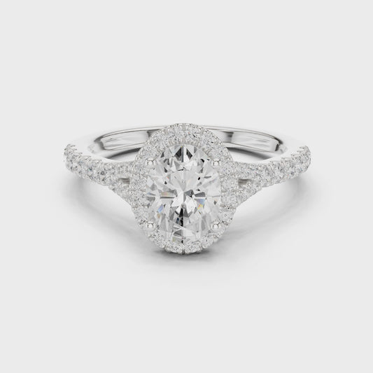 Kinsley Oval Halo Pav茅 Diamond Ring