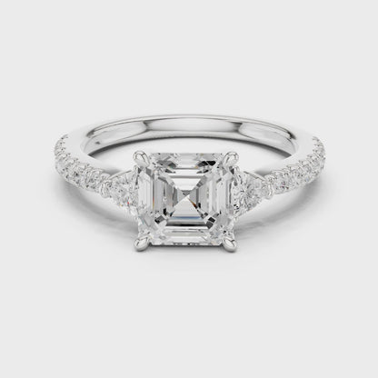 Noosa Asscher Three-Stone Pav茅 Diamond Ring