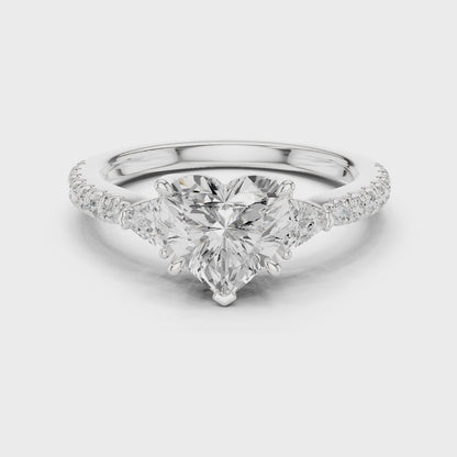 Elina Heart Three-Stone Pav茅 Diamond Ring