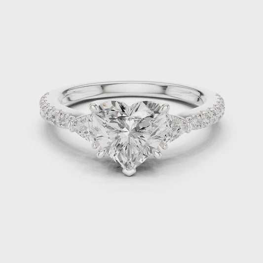 Elina Heart Three-Stone Pav茅 Diamond Ring