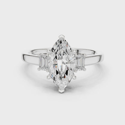 Saffron Marquise-Cut Three-Stone Diamond Ring