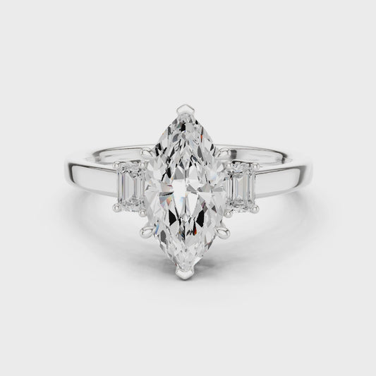 Saffron Marquise-Cut Three-Stone Diamond Ring