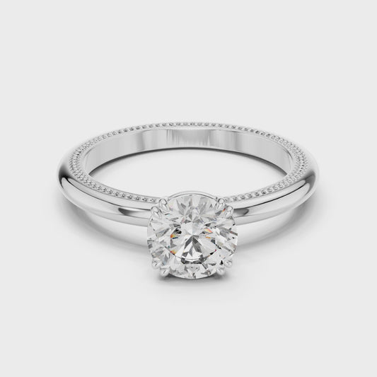 Milgrain Edge Solitaire Diamond Ring