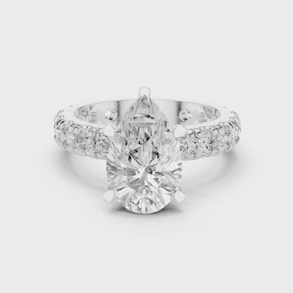 Cascade Graceful Pear Diamond Pavé Ring