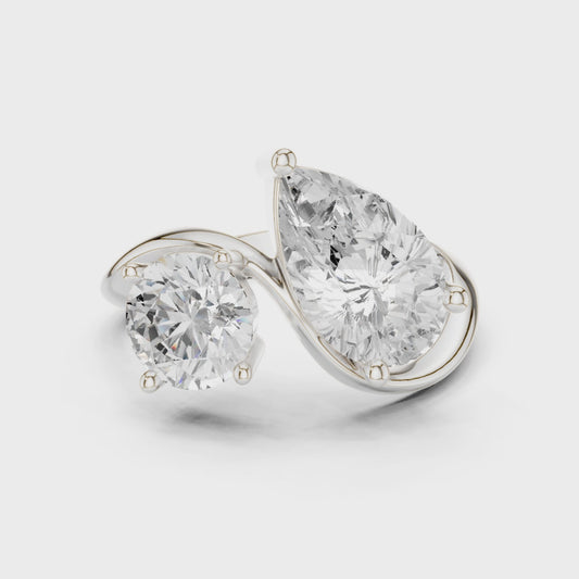 Round & Pear Diamond Bypass Ring