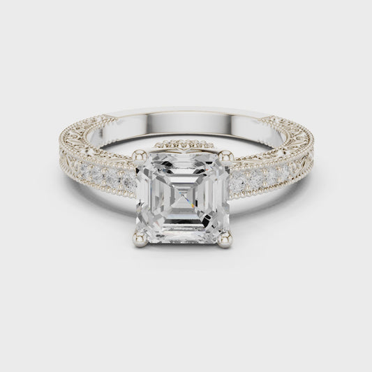 Solace Vintage Lace Asscher Diamond Pavé Ring