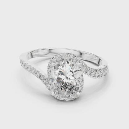 Oval Halo Lab-Grown Diamond Ring with Pav茅 Band