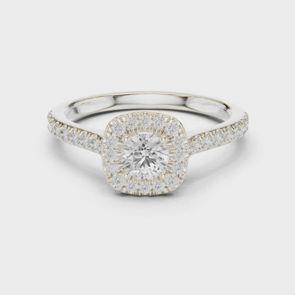 Petite Cushion Halo Diamond Ring with Pav茅 Band